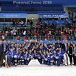 GANGNEUNG, SOUTH KOREA - FEBRUARY 22: Team USA players and staff celebrate after a 3-2 shoot-out win against Canada in the gold medal game at the PyeongChang 2018 Olympic Winter Games. (Photo by Andre Ringuette/HHOF-IIHF Images)

